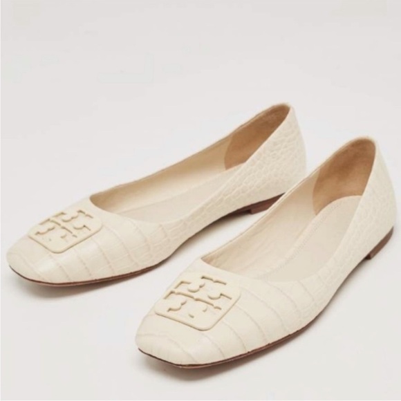 Tory Burch Shoes - Tory Burch Georgia Croc-Embossed Cream Loafers 9.5